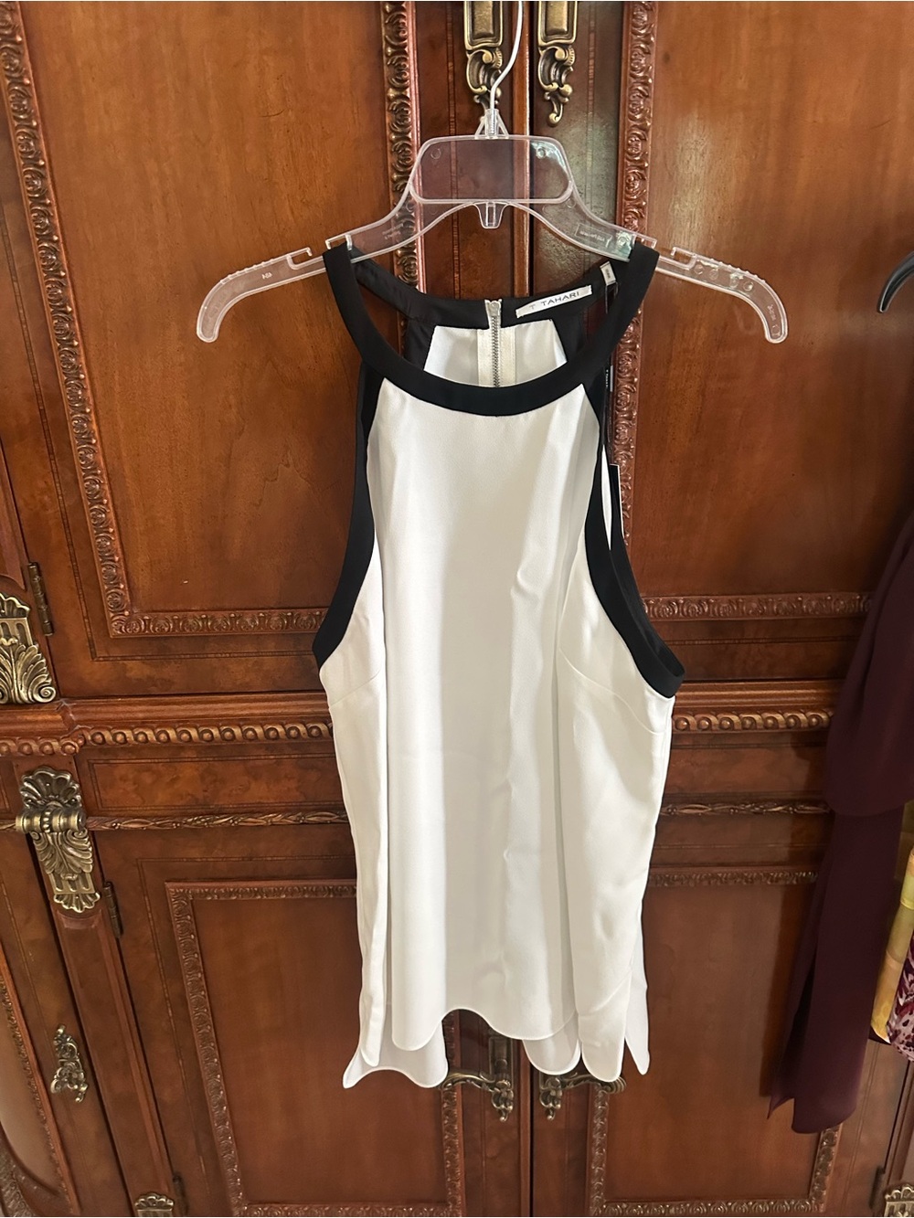 Tahari White Halter Top with Black Trim